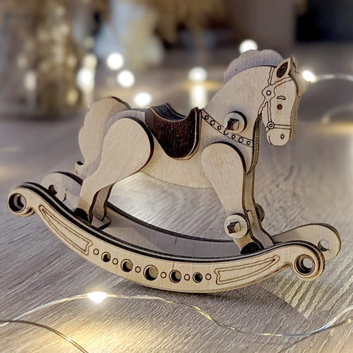 Laser-cut rocking horse model in plywood
