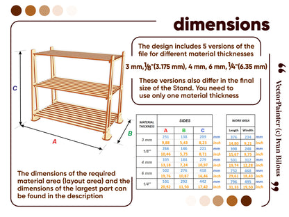 Glowforge-ready design: Display Stand with hidden joins and simple assembly - Dimensions