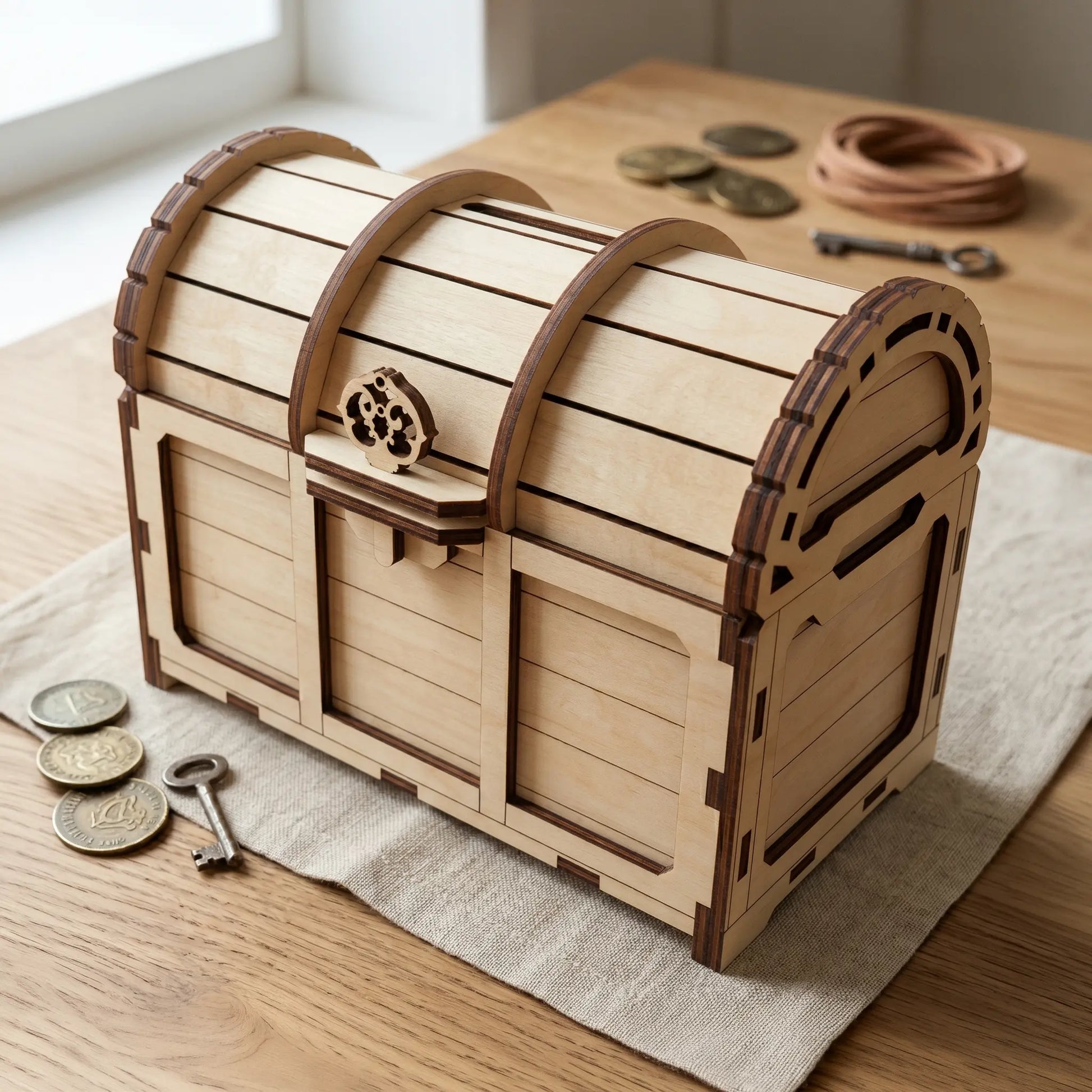 Wooden treasure chesk laser cut box model