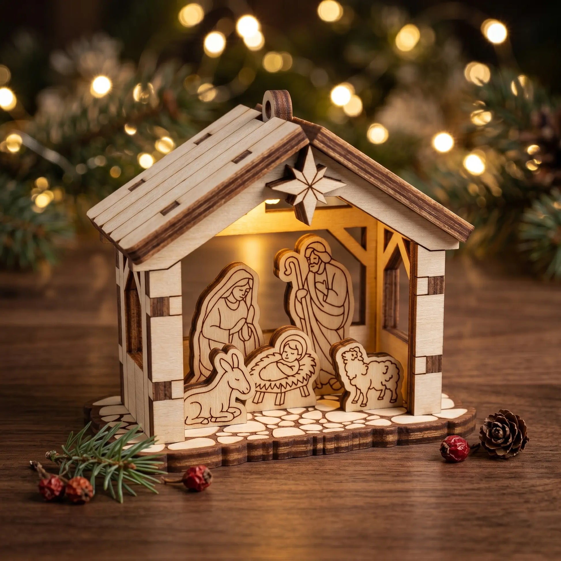 Pluwood nativity ornament laser cut file model