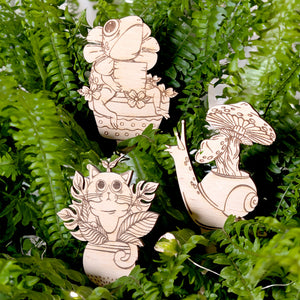 Plant Pick Set of 3 - Snail with Mushrooms, Frog and Cat Set