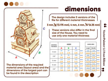 Load image into Gallery viewer, Downloadable laser cut plan for enchanting Garden Magic House - Dimensions
