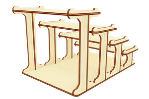 Laser cut design: Tiered display stand for retail or home use