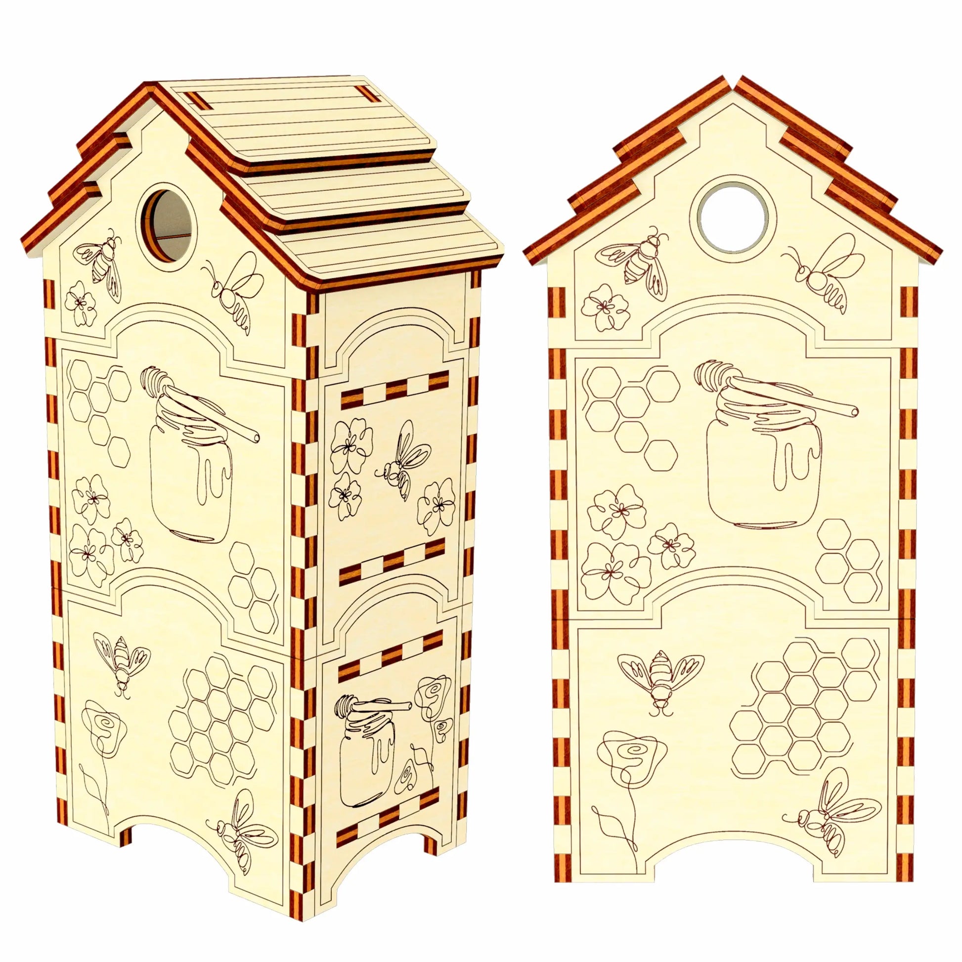 Laser Cut Honey Bee Hive Miniature -  Plywood 3d model of Hive with Removable Parts and Delicate Honeycomb Details