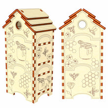 Load image into Gallery viewer, Laser Cut Honey Bee Hive Miniature -  Plywood 3d model of Hive with Removable Parts and Delicate Honeycomb Details
