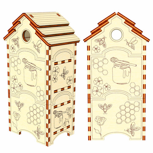 Laser Cut Honey Bee Hive Miniature -  Plywood 3d model of Hive with Removable Parts and Delicate Honeycomb Details