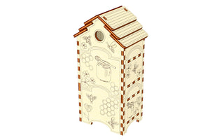 Detailed Laser Cut Honey Bee Hive - Miniature Hive Design with Removable Honeycombs and Bee-themed Decorative Elements