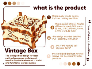 Plywood Vintage Box Design for Laser Cutting Machines. Digital plan and PDF-assembly instructions of the Box