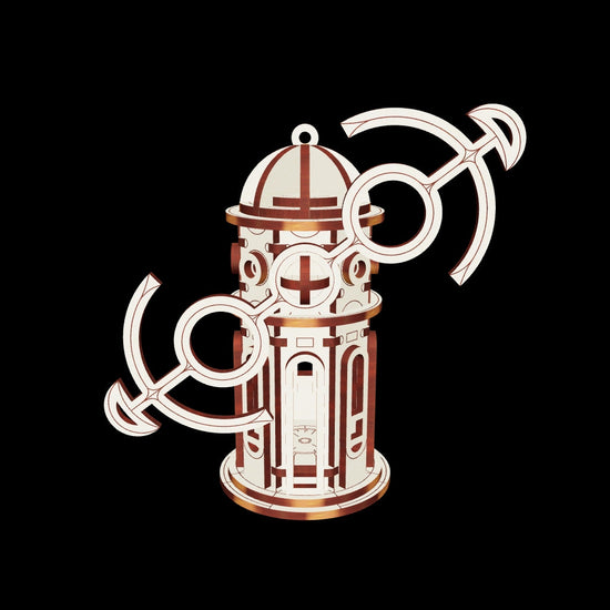 Render mockup of a beautiful miniature magic village windmill puzzle made from laser cut plywood.