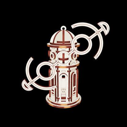 Render mockup of a beautiful miniature magic village windmill puzzle made from laser cut plywood.