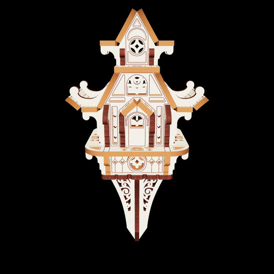 3D render of a small fairy house garden stake. A versatile laser cut plywood design for magical outdoor displays.