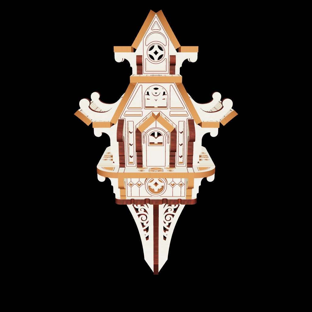 3D render of a small fairy house garden stake. A versatile laser cut plywood design for magical outdoor displays.