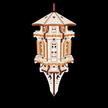 Laser cut plywood garden tower model featuring a decorative stake, ideal for garden beds or potted plants.