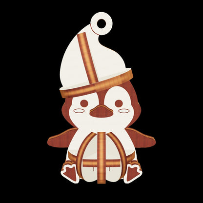laser cut plywood penguin ornament 