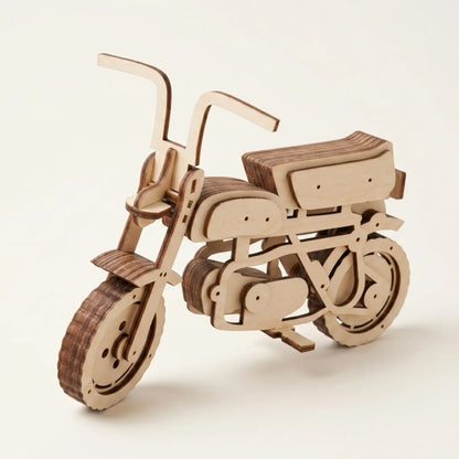 Wooden scooter motorcycle model on a white background