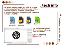 Load image into Gallery viewer, Dartboard technical info about laser cut project
