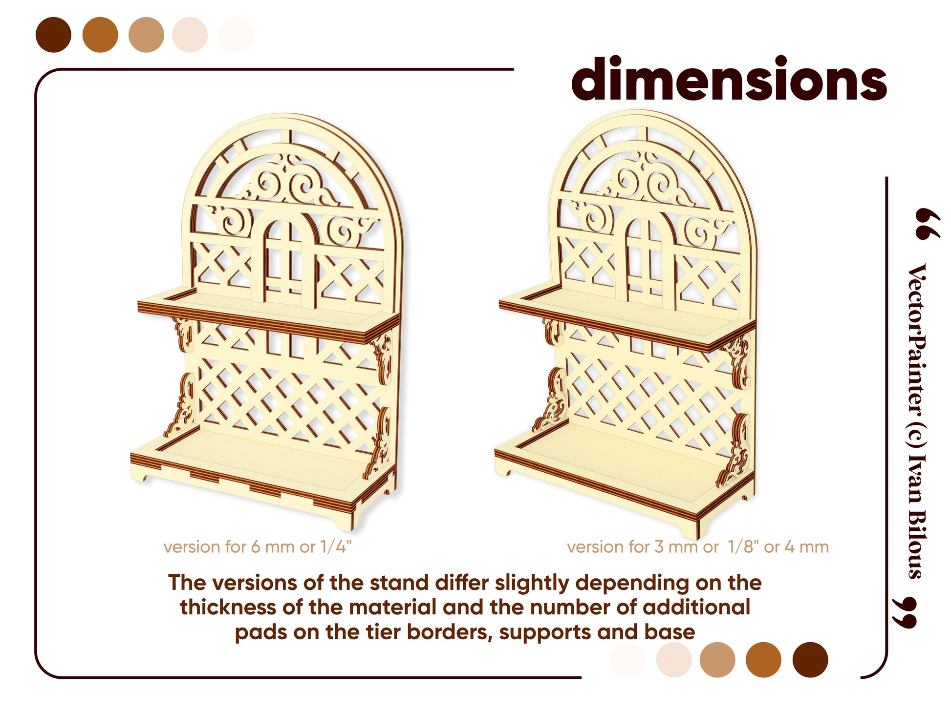Dimensions of the 2-tiered laser cut display stand