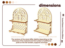 Load image into Gallery viewer, Dimensions of the 2-tiered laser cut display stand
