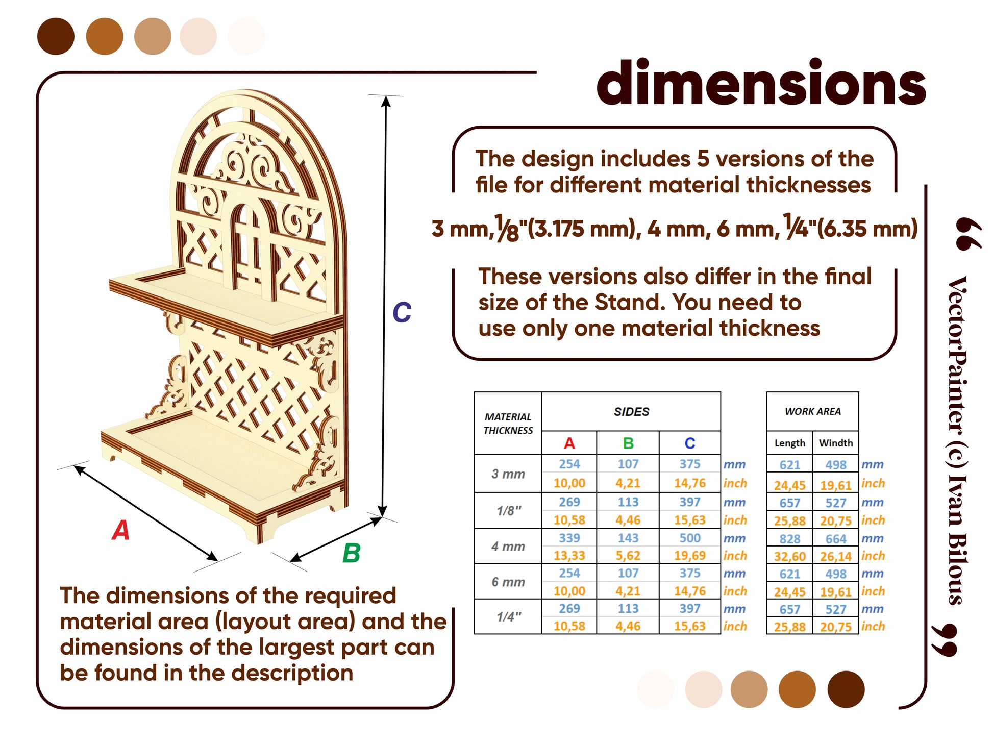 Dimensions of the 2-tiered laser cut exhibition stand