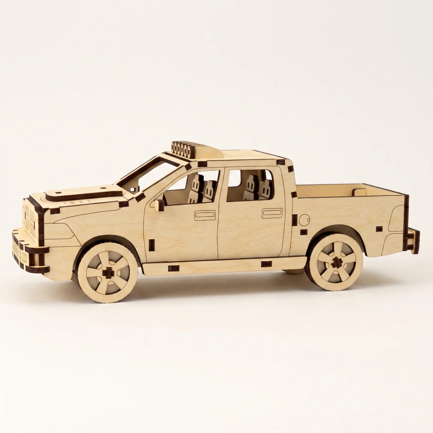 Side vire of pickup truck laser cut cut model on white background