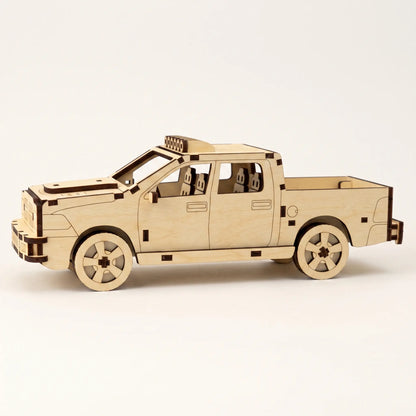 Side vire of pickup truck laser cut cut model on white background