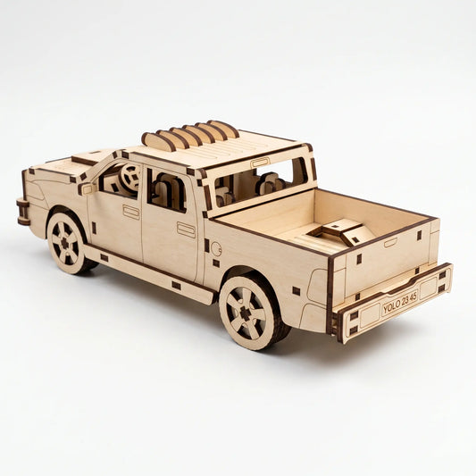 Clean up photo of back view of pickup truck laser cut model