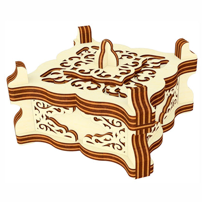Laser Cut Vintage Box with Arched and Patterned Walls and opening lid with a handle
