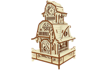 Perspective digital view of the standalone tabletop fairy cottage design, crafted using laser cut plywood sheets