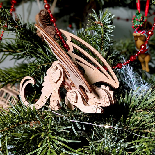 Detailed dragon ornament template, CNC-ready digital file for layered wood engraving
