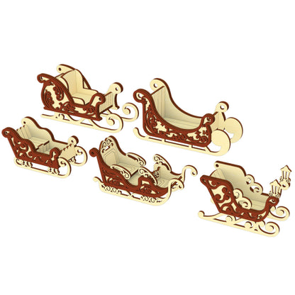 Santa's Sleigh Ornaments - Set of 5