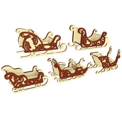 Santa's Sleigh Ornaments - Set of 5