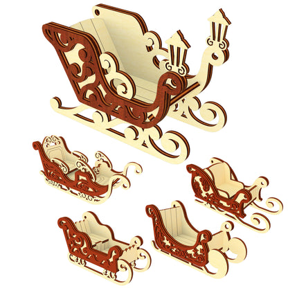 Santa's Sleigh Ornaments - Set of 5