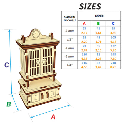 Cupboard Doll furniture with holes for fastening