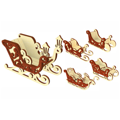 Santa's Sleigh Ornaments - Set of 5