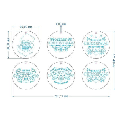 Set of 6 Christmas tree toys