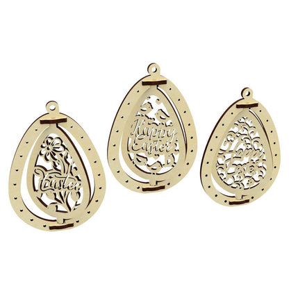 Set of 3 Easter Egg Ornaments "Happy Easter"
