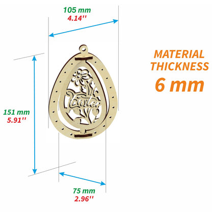 Set of 3 Easter Egg Ornaments "Happy Easter"