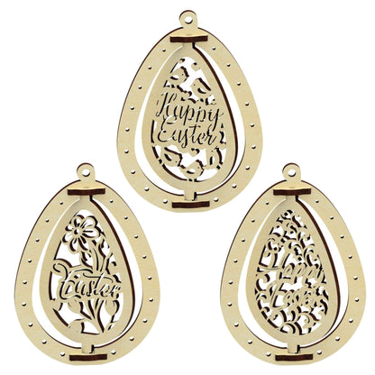 Set of 3 Easter Egg Ornaments "Happy Easter"
